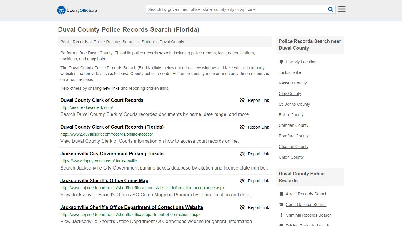 Duval County Police Records Search (Florida) - County Office