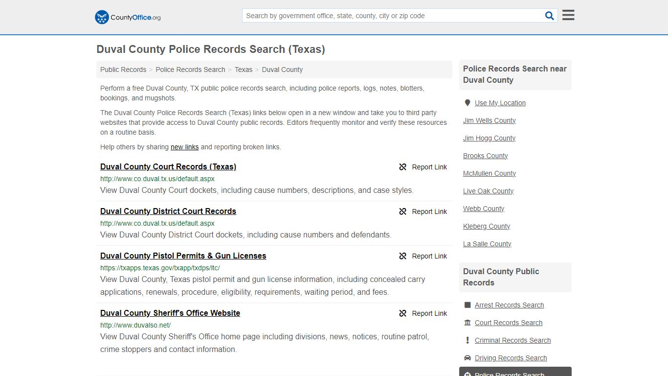 Duval County Police Records Search (Texas) - County Office